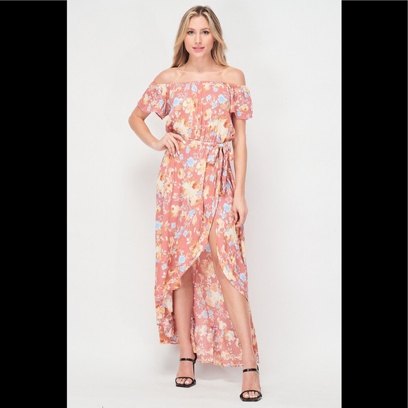 ❌SOLD OUT❌Hi low floral print off shoulder dress - Picture 6 of 7